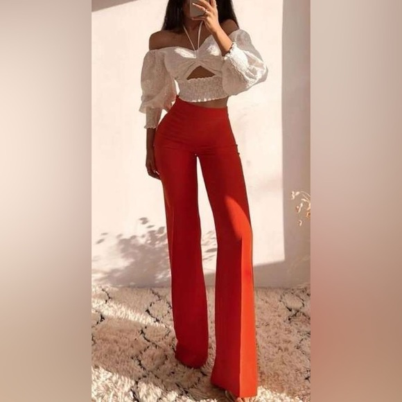 ZARA WOMAN NWT RED FLARED PANTS 3216/395 - Picture 3 of 4